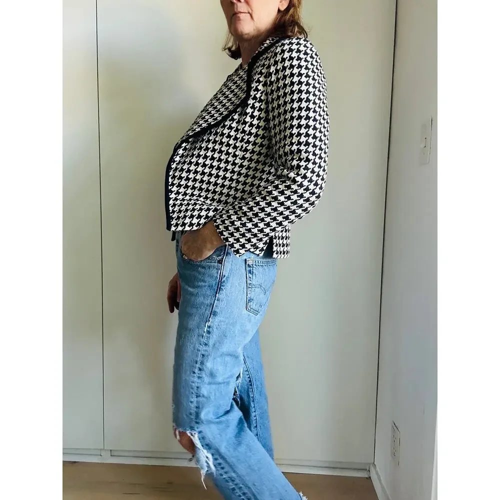 Womens Houndstooth Cropped Blazer/Jacket size 2 Linda Allard Crm/Black Classic